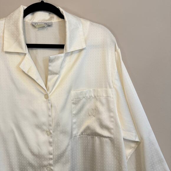 Vintage Christian Dior Designer Pajama Set WomenS/M Cream Satin Sleepwear Lounge - Picture 4 of 15